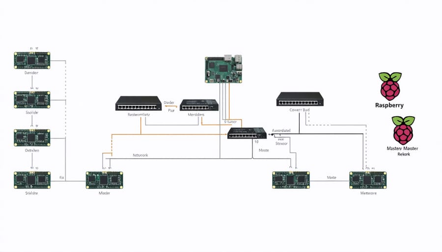 Network architecture diagram of a Raspberry Pi cluster configuration