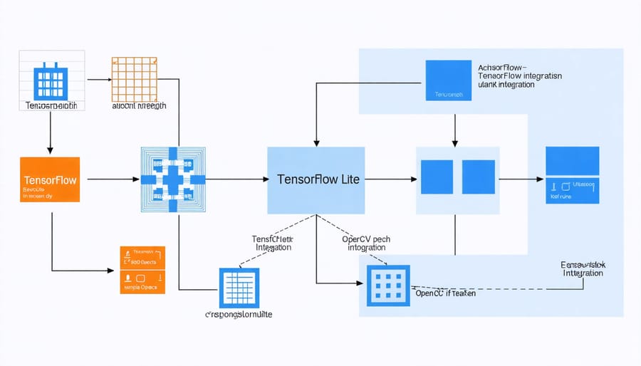 Technical diagram illustrating how TensorFlow Lite and OpenCV work together in edge AI vision