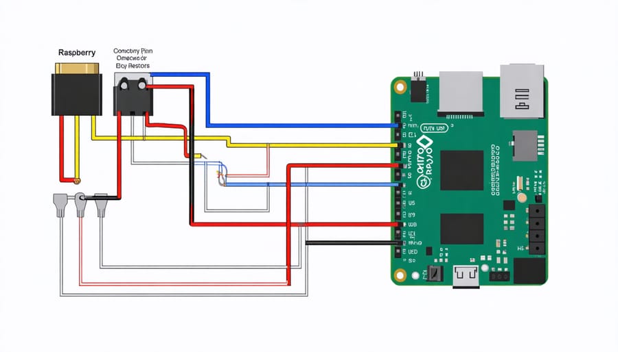 Schematic diagram of Raspberry Pi GPIO connections for greenhouse sensors