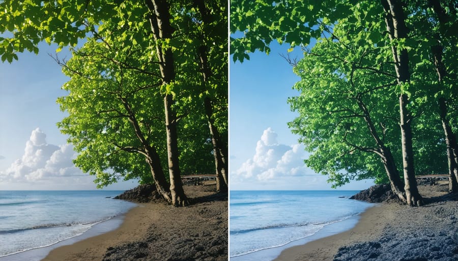 Before and after comparison of time-lapse image processing effects