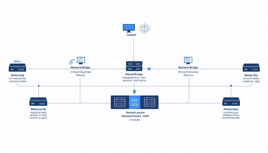 Diagram illustrating network bridge setup between host Raspberry Pi and virtual machines