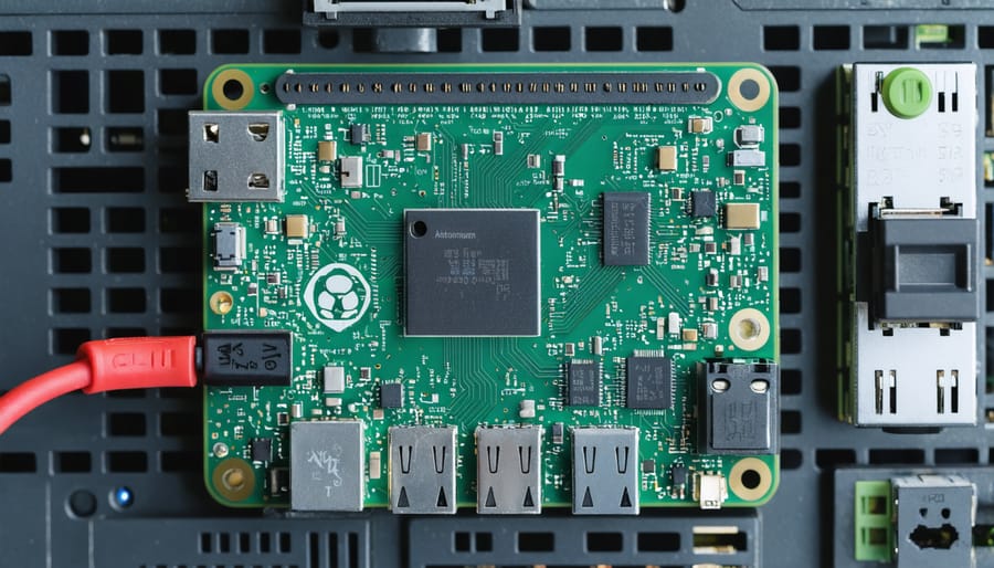 Raspberry Pi integrated into an industrial control system with various sensors and displays