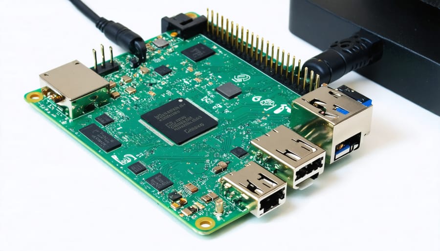 Raspberry Pi 4 hardware setup with 5G connectivity module and components