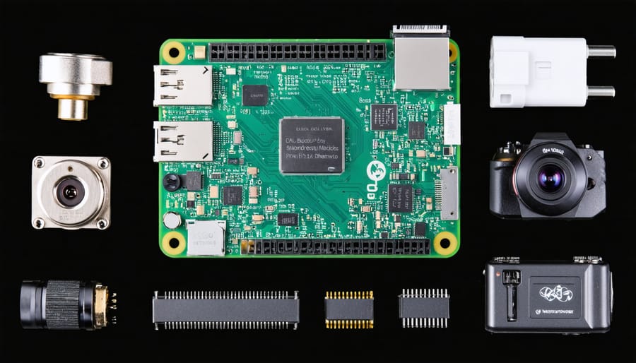 Essential Raspberry Pi hardware components for security projects laid out on a clean surface