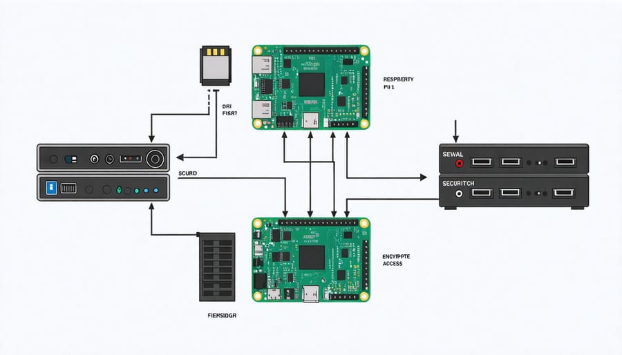 Layered security architecture diagram for Raspberry Pi system