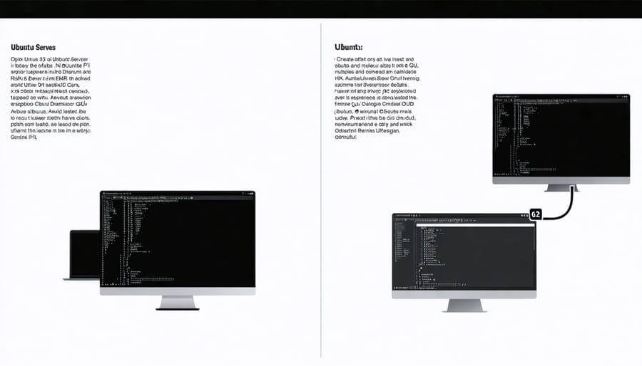 Side-by-side comparison of Ubuntu Server command line interface and Ubuntu Desktop graphical interface on Raspberry Pi