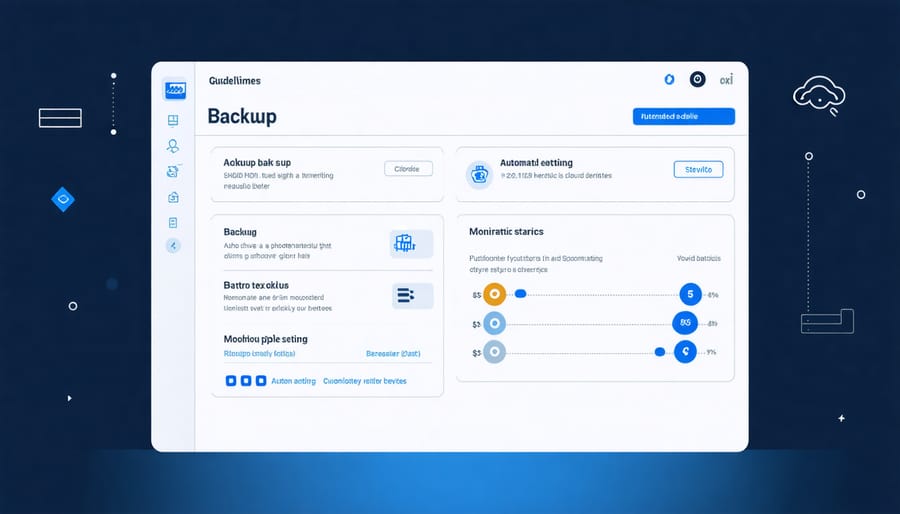 Cloud backup system interface displaying backup schedule and status indicators