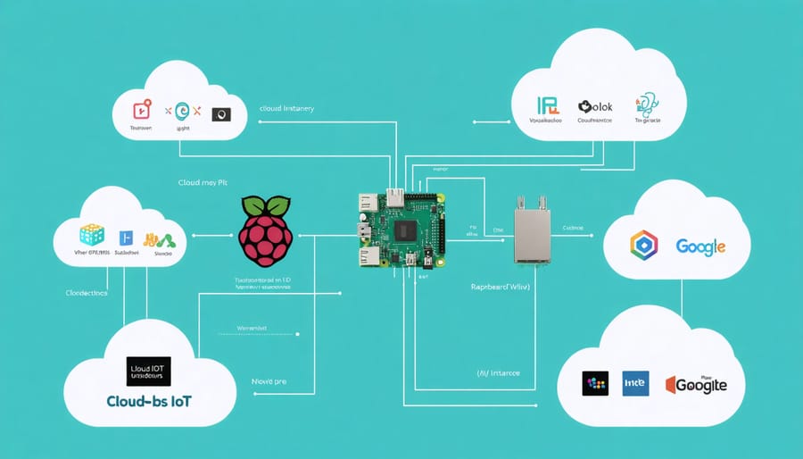 Flowchart depicting IoT system architecture using cloud-based Raspberry Pi development