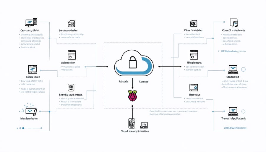 Diagram illustrating cloud security system architecture with Raspberry Pi integration