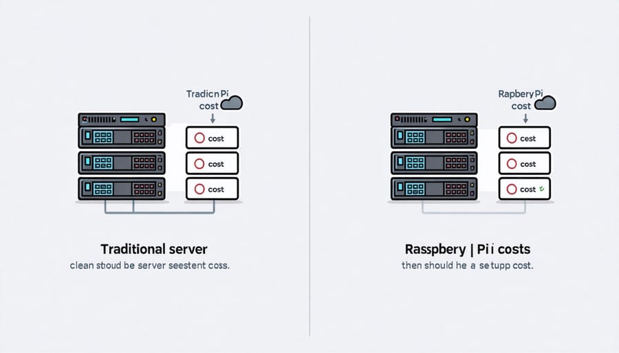 Infographic comparing costs between traditional servers and Raspberry Pi data center