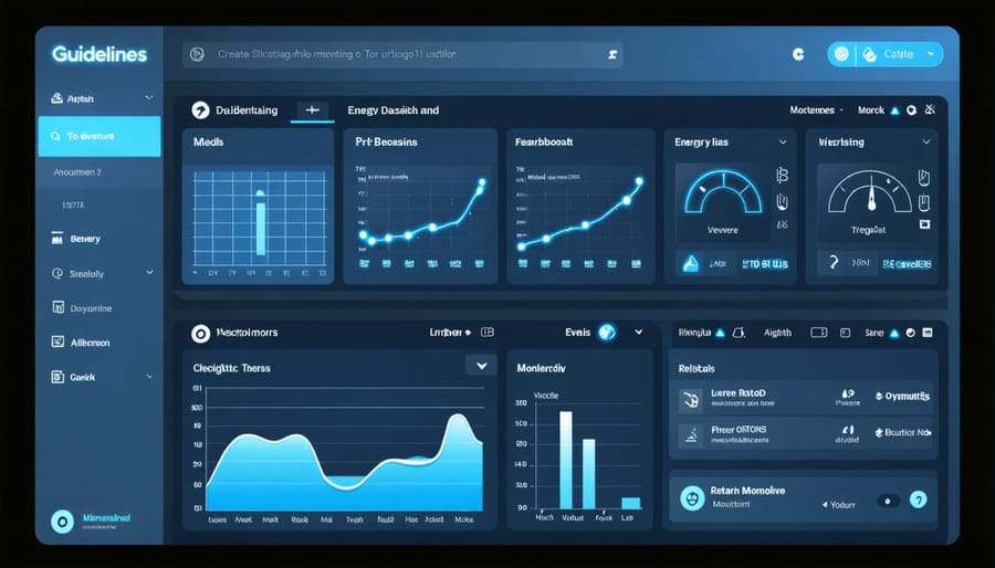 Screenshot of energy monitoring dashboard displaying power consumption graphs and statistics