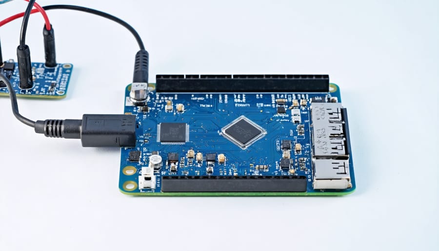 Practical demonstration of LED connection to Raspberry Pi 4 GPIO pins with breadboard setup