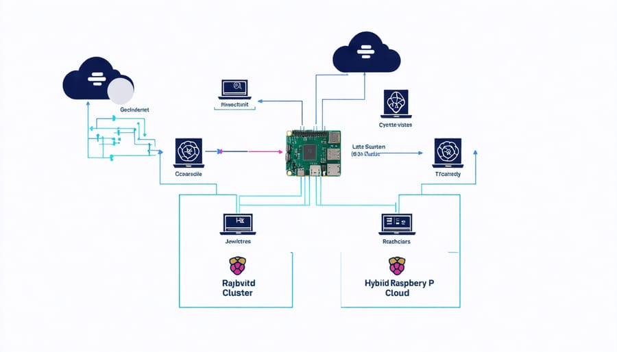 Architectural diagram of hybrid cloud setup with Raspberry Pi Kubernetes cluster