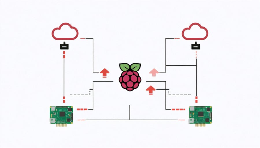 Diagram illustrating network architecture of Raspberry Pi Kubernetes cluster with cloud connectivity