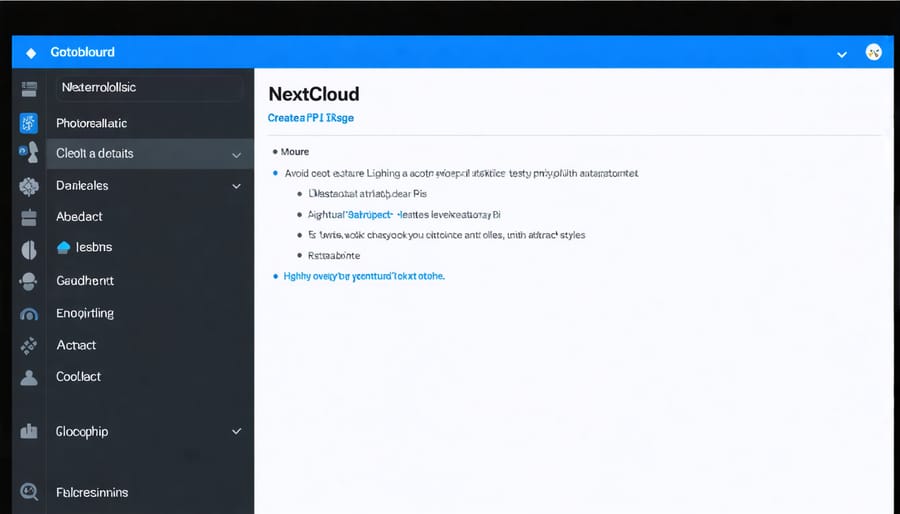NextCloud web interface showing files, folders, and management options