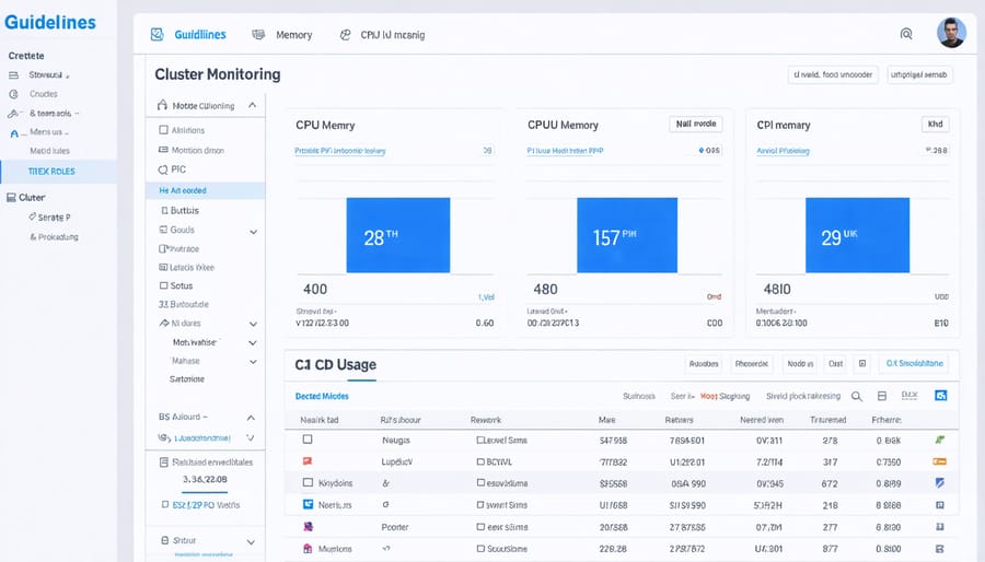 Dashboard interface displaying real-time performance metrics of a Raspberry Pi cluster