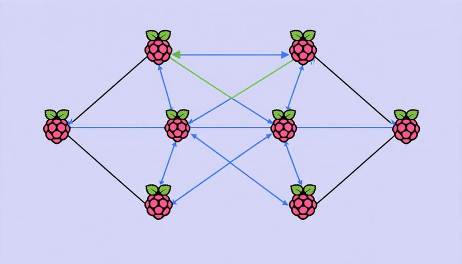 Network diagram illustrating how multiple Raspberry Pi nodes connect in a cluster configuration
