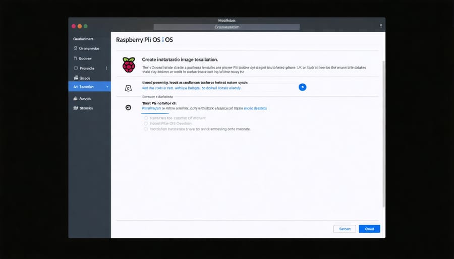 Raspberry Pi OS installation screen showing configuration options