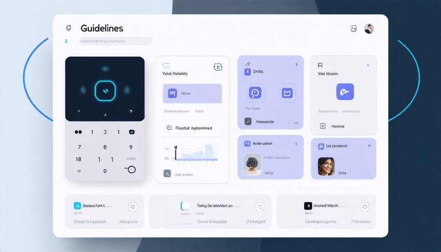 Touch screen display showing voice assistant controls and smart home device status indicators
