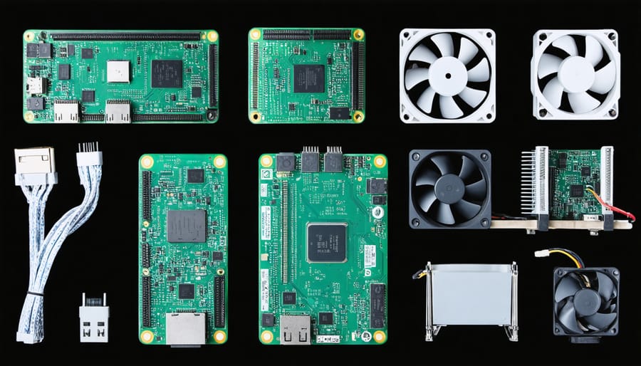 Different types of Raspberry Pi 4 cooling solutions displayed side by side