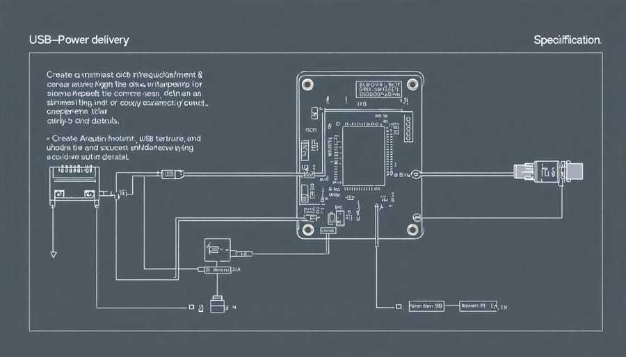 Technical diagram illustrating Raspberry Pi 4 power specifications with 5.1V and 3A requirements