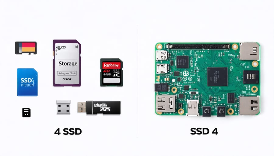 Performance comparison chart showing speed differences between SD card and SSD storage on Raspberry Pi 4
