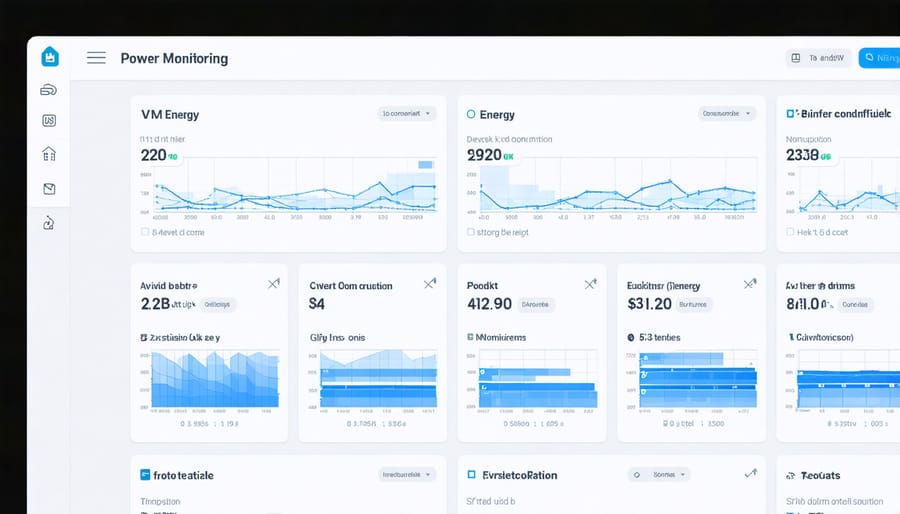 Power monitoring interface displaying energy usage statistics for Raspberry Pi virtual machines
