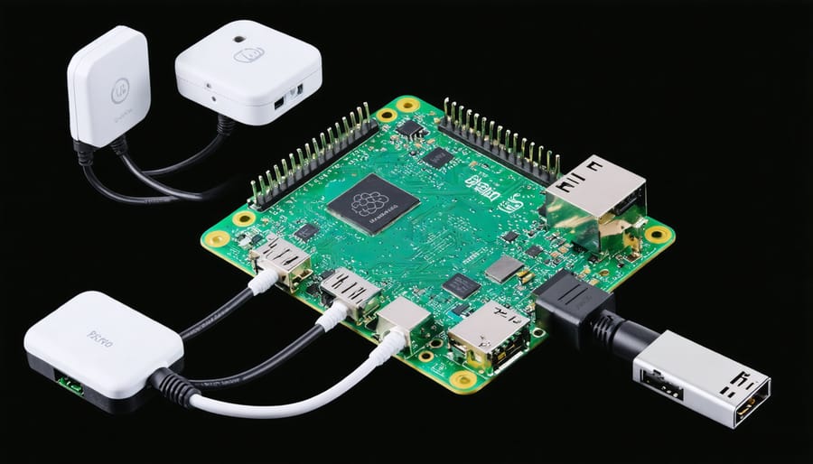 Raspberry Pi hardware setup with edge computing components and connections