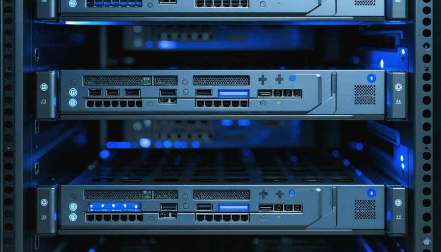 Enterprise server rack containing clustered Raspberry Pi computers for business applications