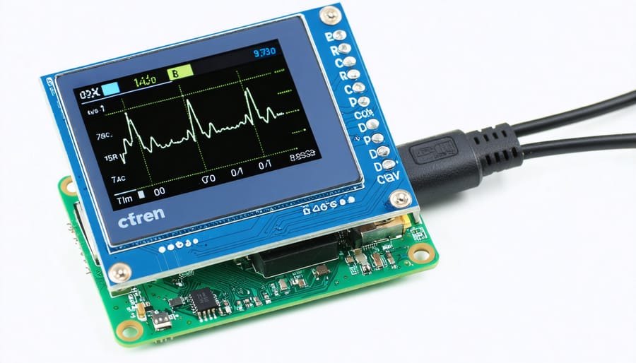 Compact medical monitoring device built with Raspberry Pi displaying patient vital signs