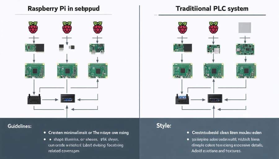 Cost comparison infographic between Raspberry Pi automation system and traditional PLC hardware