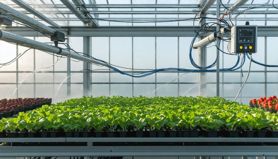 Automated greenhouse featuring Raspberry Pi-controlled sensors and irrigation system