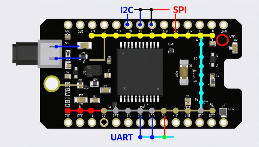Color-coded diagram showing special function pins including I2C, SPI, and UART interfaces on Raspberry Pi 4