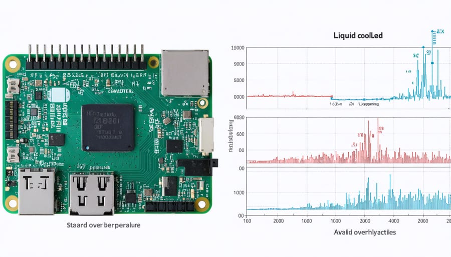 Thermal imaging comparison showing temperature difference between regular and liquid-cooled Raspberry Pi