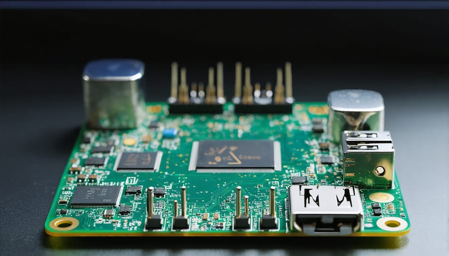 Raspberry Pi OS desktop interface displaying yellow lightning bolt warning icon indicating power issues