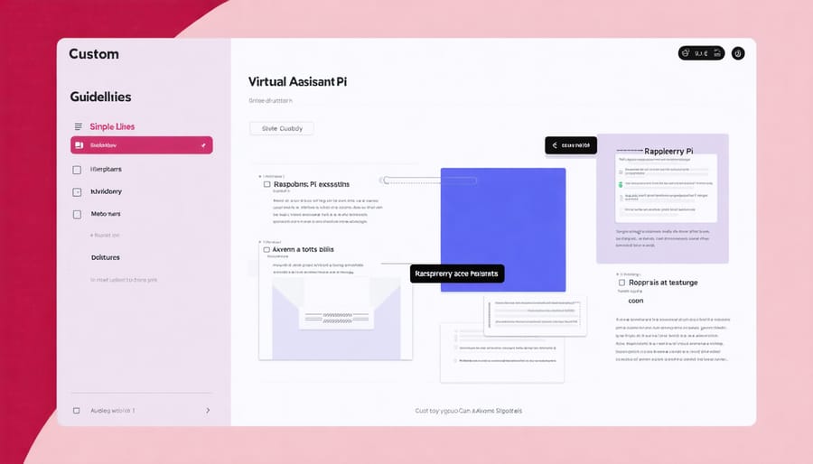 Screenshot of virtual assistant interface showing touch-friendly buttons and dashboard layout