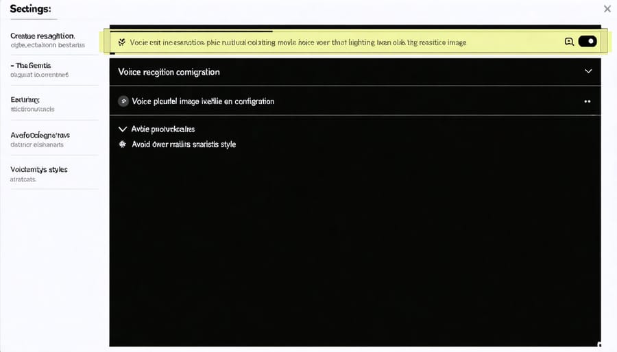 Voice recognition setup screen showing key configuration options