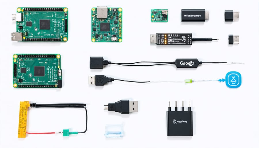 Labeled diagram of Raspberry Pi, sensors, and connections for weather station assembly