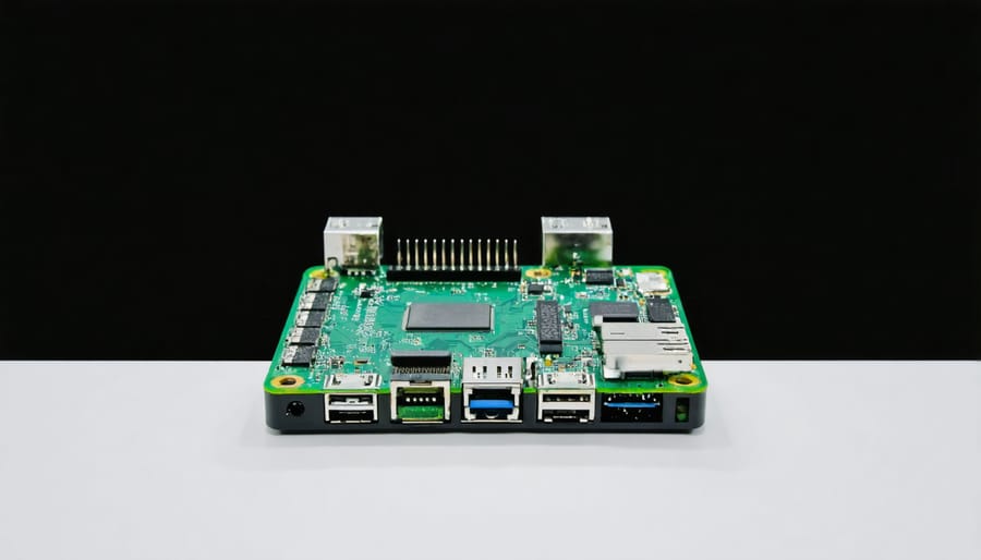 Custom 3D printed Raspberry Pi case featuring specialized port configuration and cooling elements