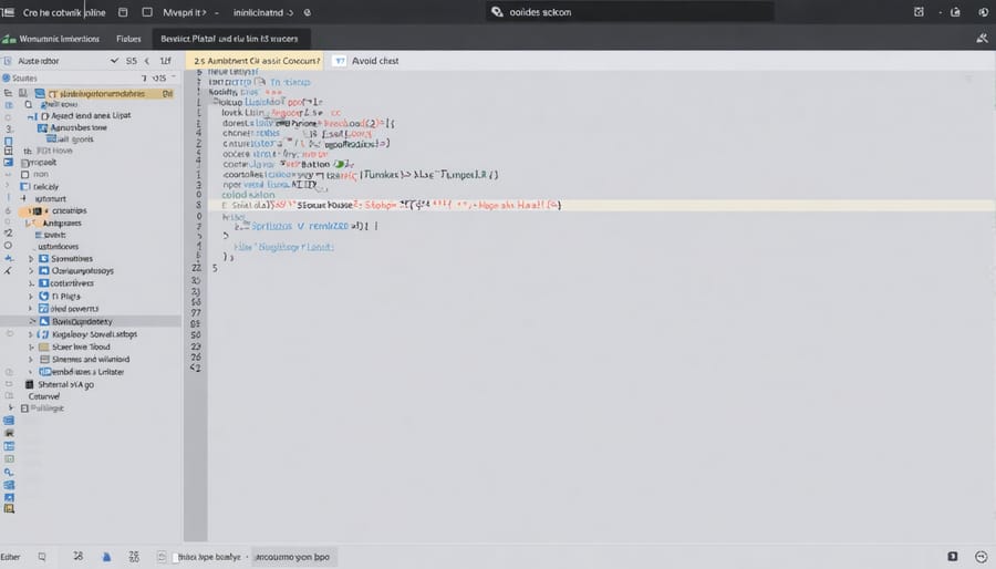 Example C program code with highlighted syntax showing main function and basic structure