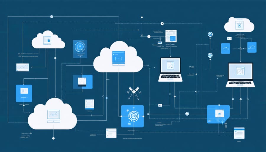 Flowchart illustrating data path from Raspberry Pi camera through cloud storage to user devices
