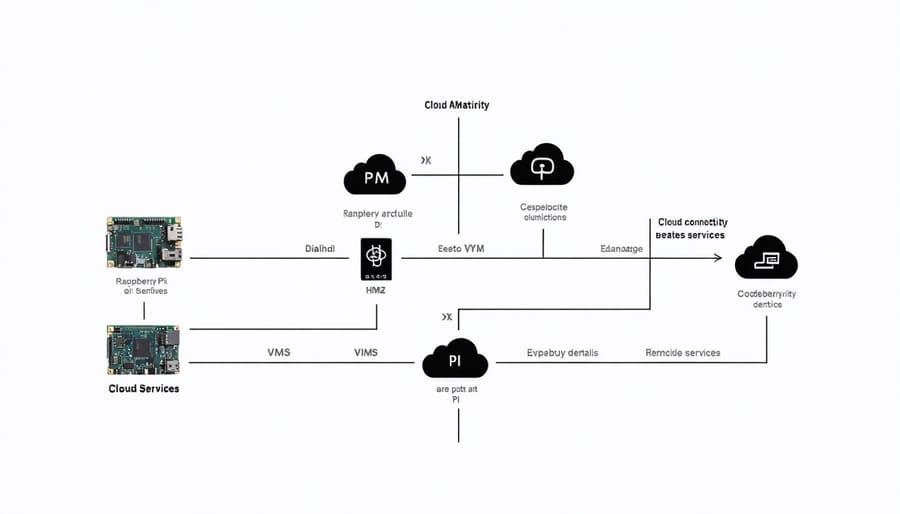 Network diagram illustrating how Raspberry Pi VMs connect to cloud services
