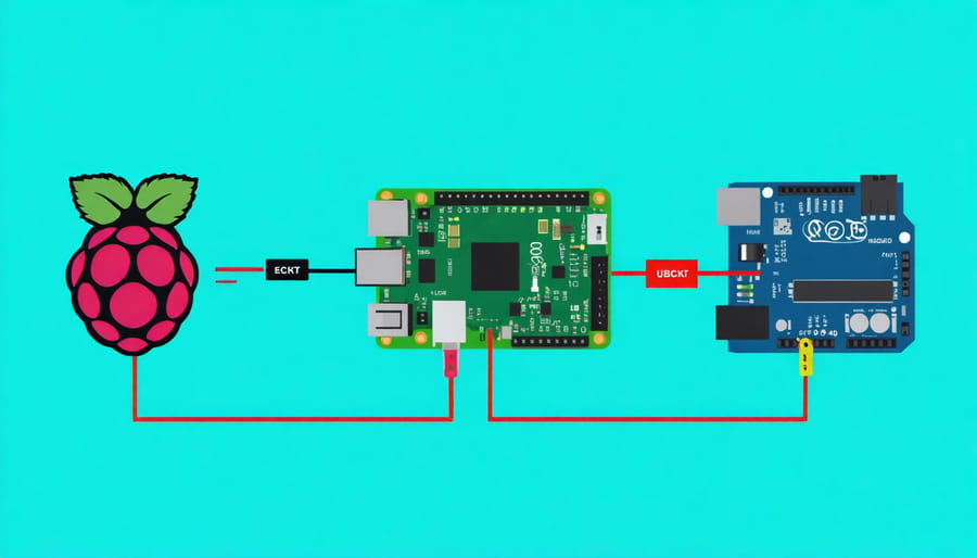 Illustration of integrated Raspberry Pi and Arduino project setup
