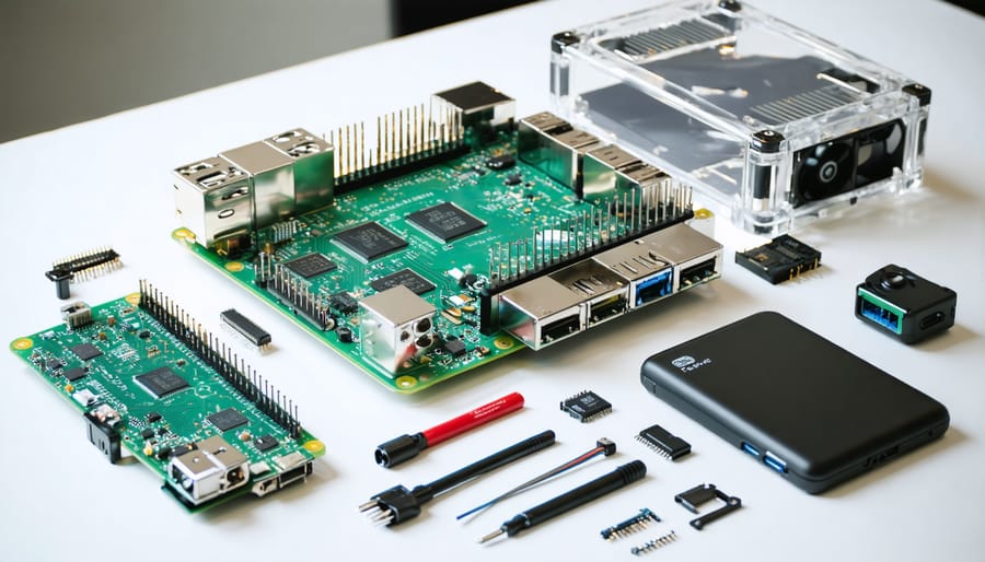 A collage of custom Raspberry Pi cases including 3D-printed cooling designs, sleek acrylic enclosures, and modular DIY solutions, highlighting functionality and creative design.