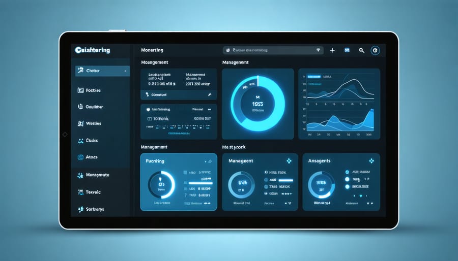 Web interface displaying IoT device status, metrics, and management controls
