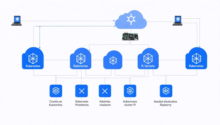Network diagram illustrating master and worker node connections in a Raspberry Pi Kubernetes cluster