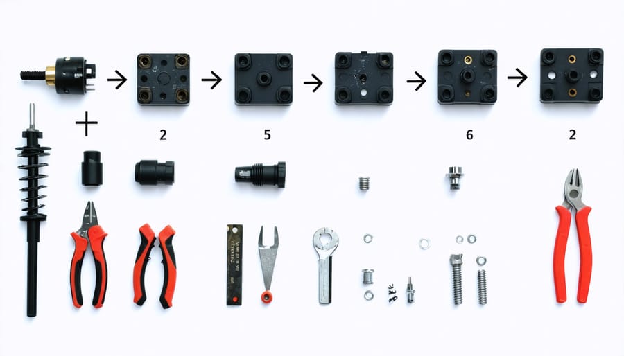 Hands assembling Raspberry Pi phone components with labeled connection points and wiring