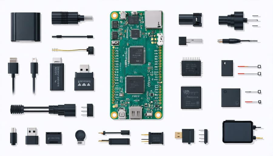 Exploded diagram showing Raspberry Pi, GSM module, display, battery, and other core components needed for phone assembly