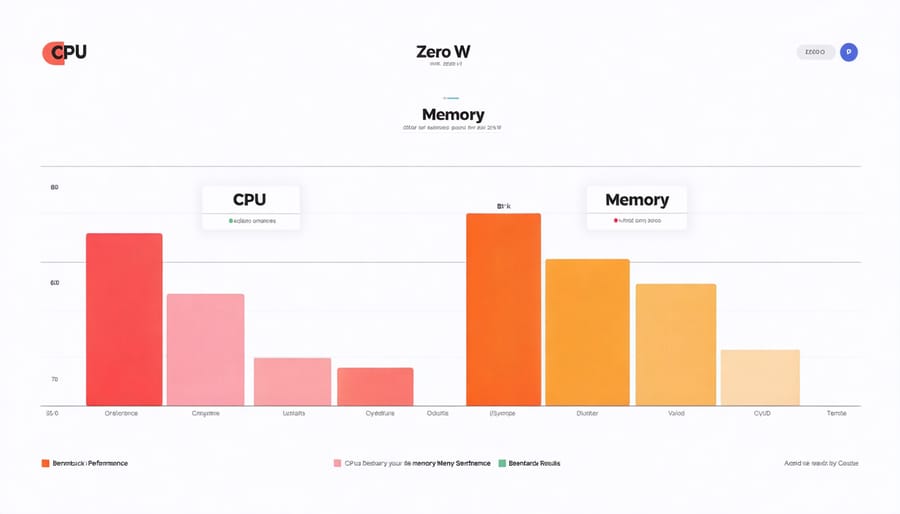 Performance benchmark chart comparing processing speeds and memory performance between Pi Zero models