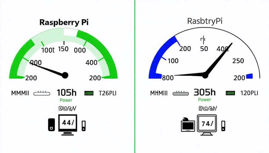 Power consumption comparison between desktop computer and Raspberry Pi showing significant energy savings
